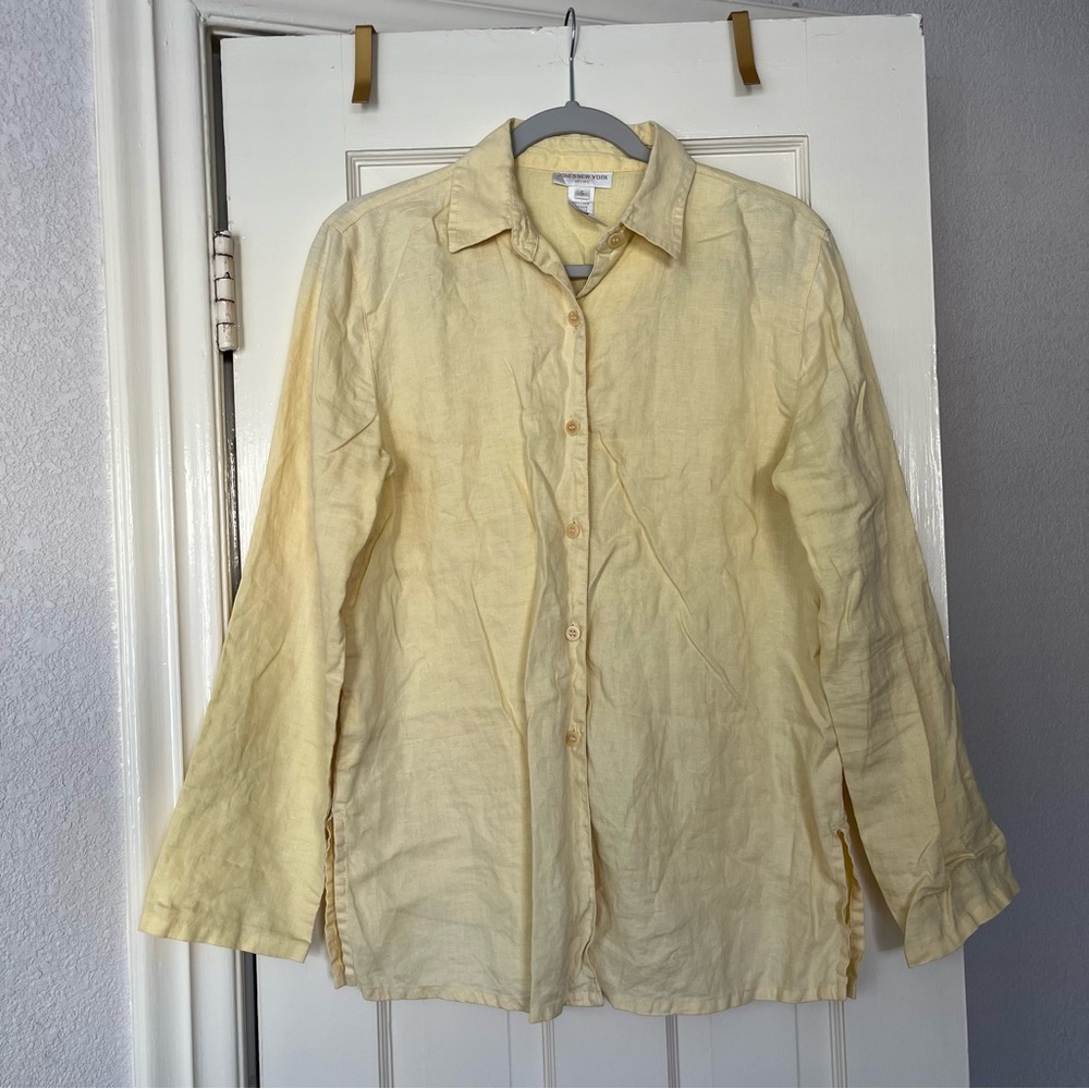 Vintage 90s Linen Yellow Button-Up Shirt